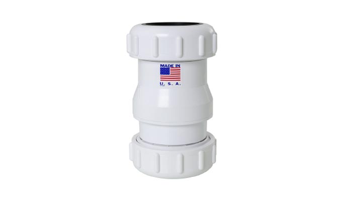 A white PVC compression check valve
