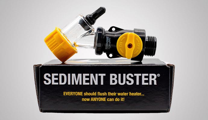 The Sediment Buster tool with clear housing and yellow dials